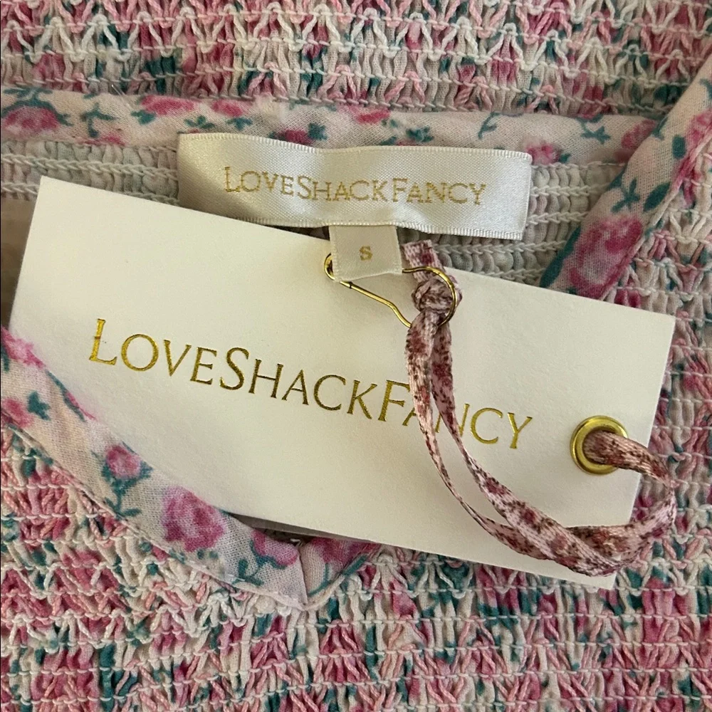 LoveShackFancy Ensley Mini Dress Candy Heart Smocked Puff Sleeve S